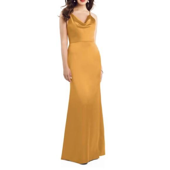 Dessy Collection Cowl neck Trumpet Gown Yellow 3056 size 2